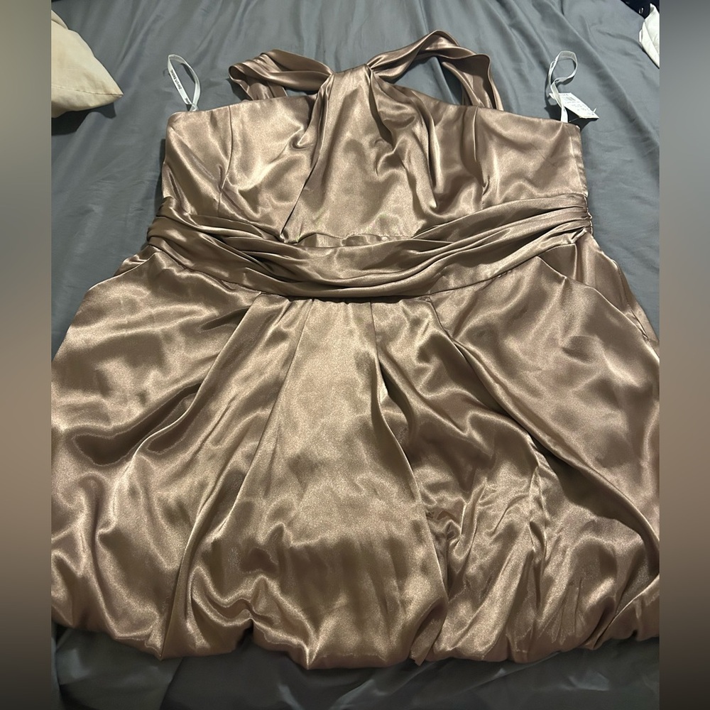 David’s Bridsal Plus Size Bridesmaid Elegant Satin Brown Dress NWT sz 26
